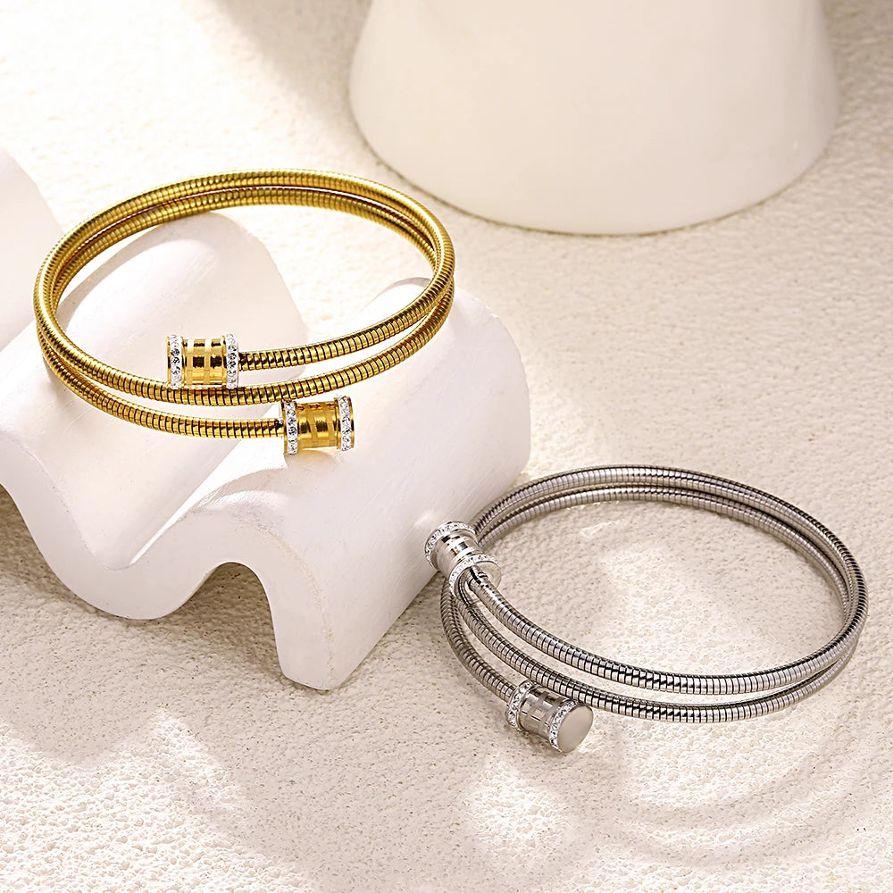 Freetry Classics Spring Stretch Bracelet Zircon Inlaid Stainless Steel Bracelet Stretch Wrist Decoration Novelty Jewelry Gift