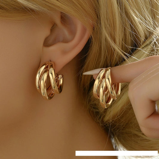 Jewlena Geometric Edge Hoop Earrings Bold Hiphop Rock Statement